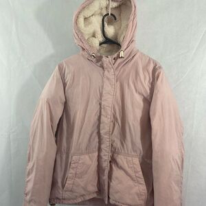 Arizona Jean Co women’s large winter coat pink hooded zip and snap